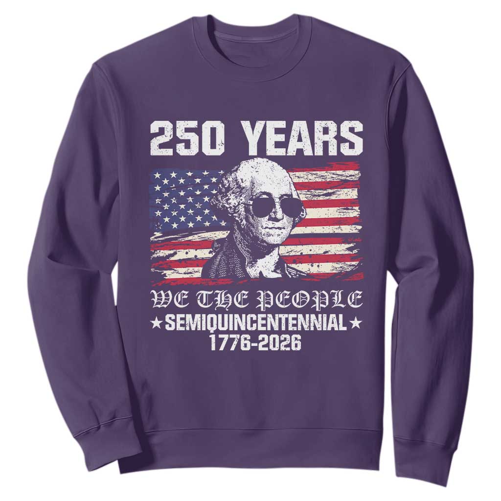 250 Years America Flag Sweatshirt George Washington 1776 2026 USA 250th Anniversary Patriotic TS10 Purple Print Your Wear