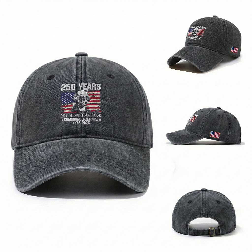 250 Years America Flag Washed Cotton Baseball Cap George Washington 1776 2026 USA 250th Anniversary Patriotic TS10 Washed Cap Universal Fit Dark Gray Print Your Wear