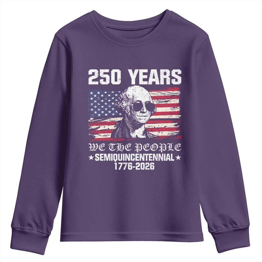 250 Years America Flag Youth Sweatshirt George Washington 1776 2026 USA 250th Anniversary Patriotic TS10 Purple Print Your Wear