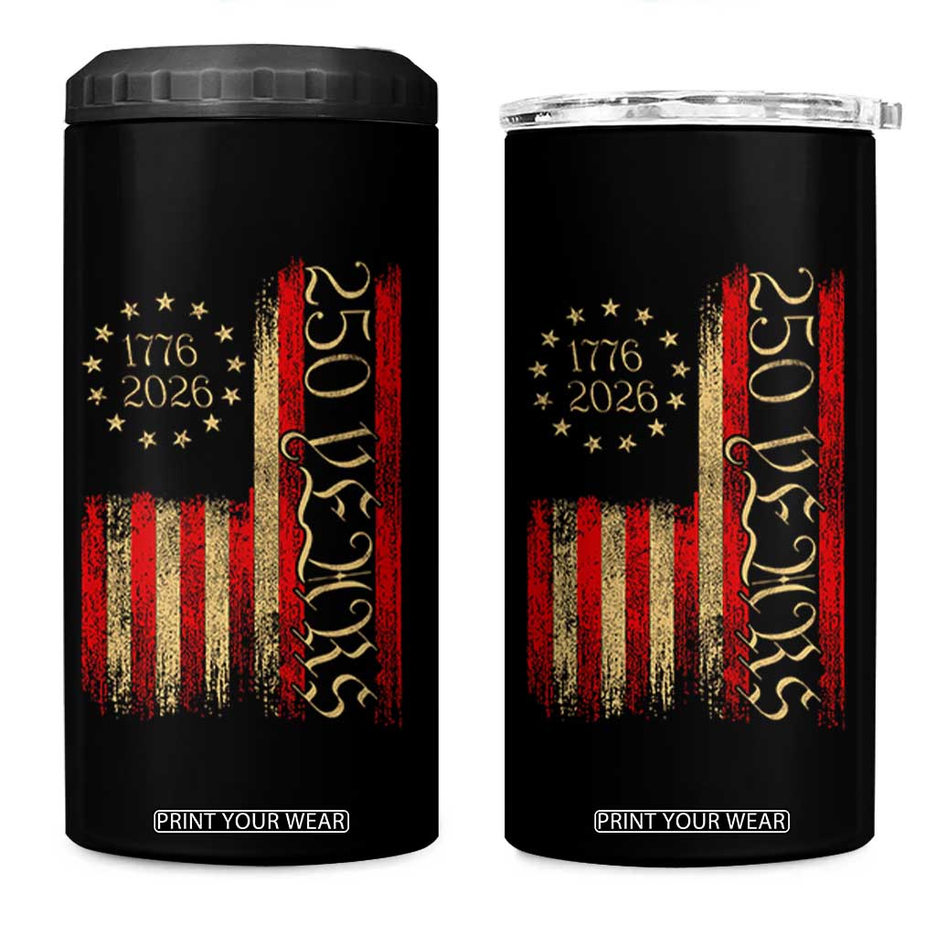 250 Years America Flag 4 in 1 Can Cooler Tumbler 250th Anniversary USA TS10 One Size: 16 oz Black Print Your Wear