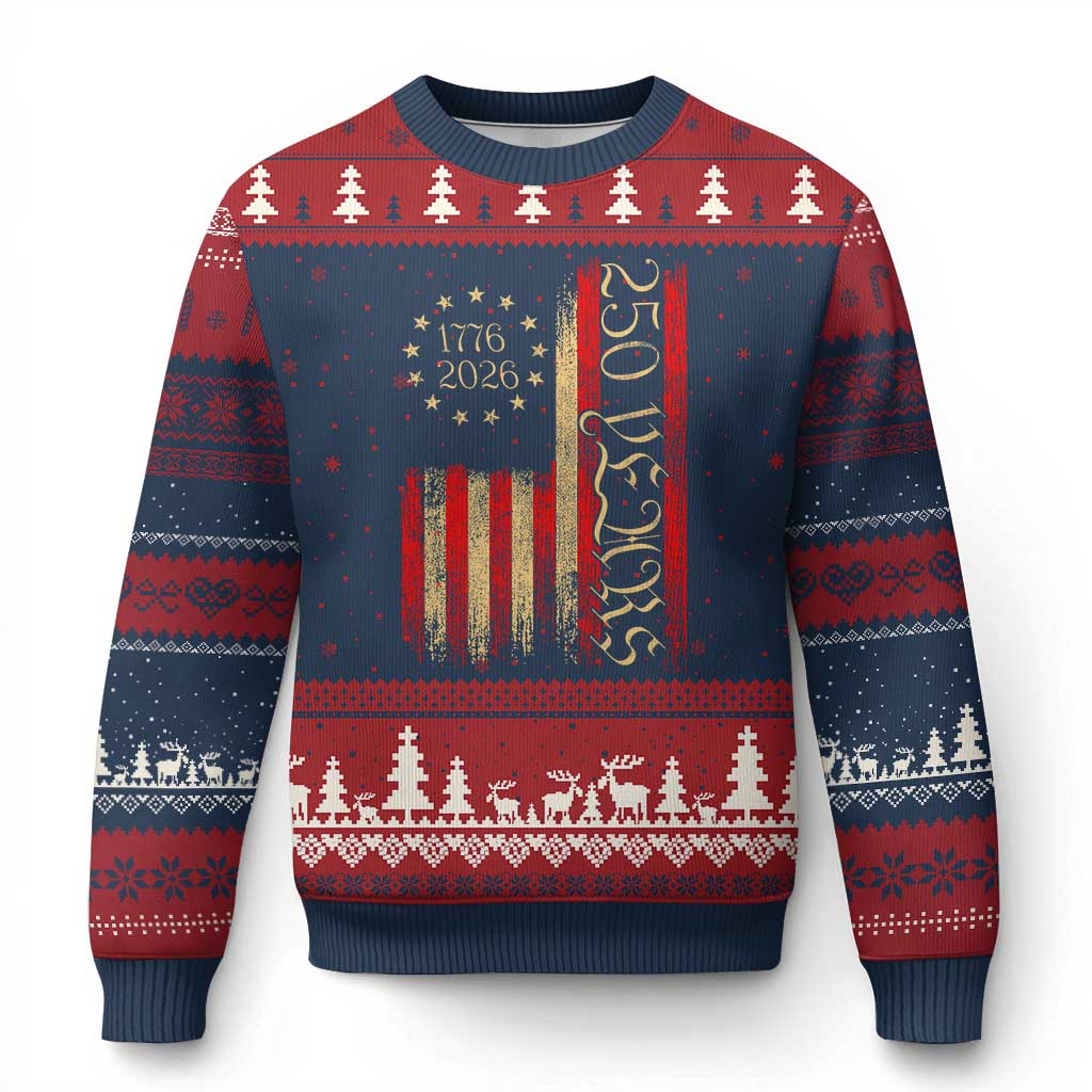 250 Years America Flag Ugly Christmas Sweater 250th Anniversary USA TS10 Navy Red Print Your Wear