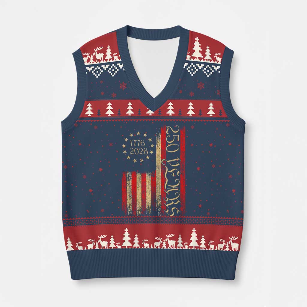 250 Years America Flag V-Neck Knit Sweater Vest 250th Anniversary USA TS10 Navy Red Print Your Wear