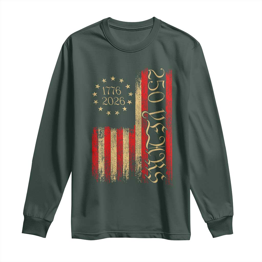 250 Years America Flag Long Sleeve Shirt 250th Anniversary USA TS10 Dark Forest Green Print Your Wear
