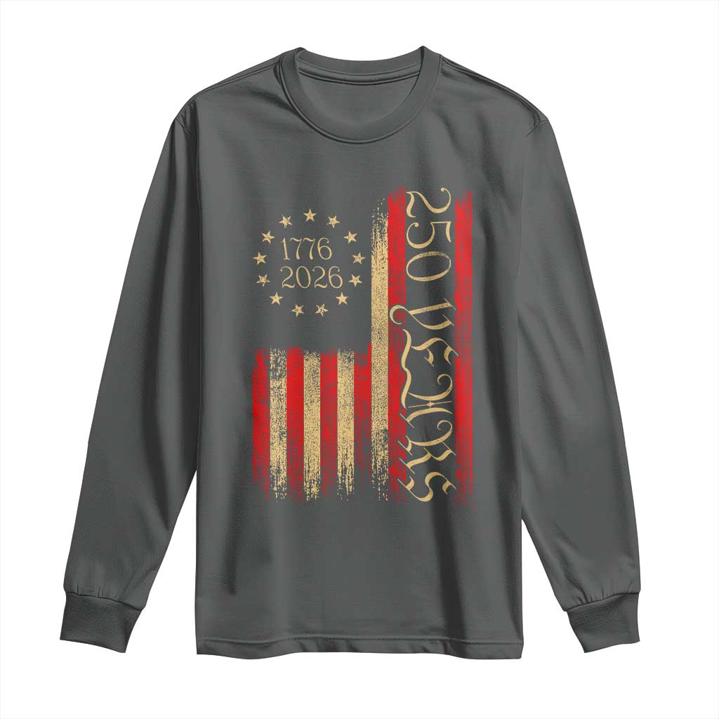 250 Years America Flag Long Sleeve Shirt 250th Anniversary USA TS10 Dark Heather Print Your Wear