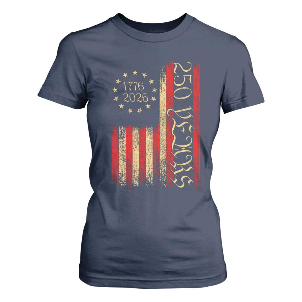 250 Years America Flag T Shirt For Women 250th Anniversary USA TS10 Navy Print Your Wear