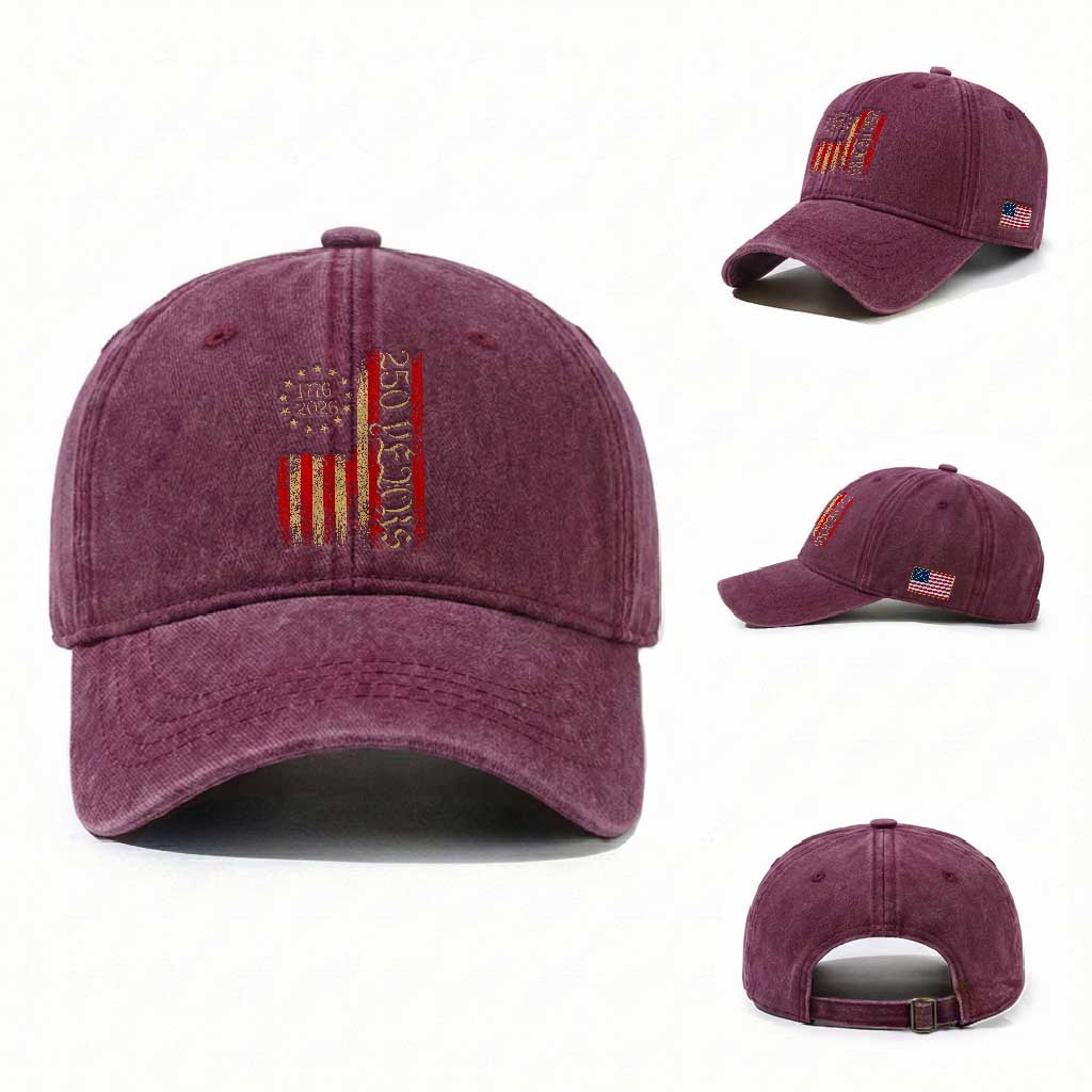 250 Years America Flag Washed Cotton Baseball Cap 250th Anniversary USA TS10 Washed Cap Universal Fit Burgundy Print Your Wear