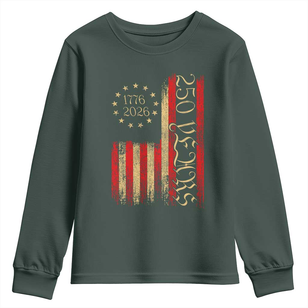 250 Years America Flag Youth Sweatshirt 250th Anniversary USA TS10 Dark Forest Green Print Your Wear