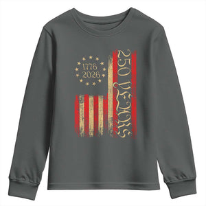 250 Years America Flag Youth Sweatshirt 250th Anniversary USA TS10 Dark Heather Print Your Wear