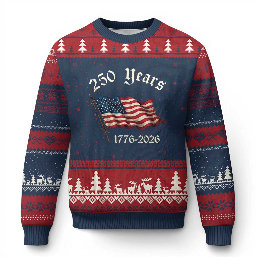250 Years America Anniversary Ugly Christmas Sweater Retro 250th Independence Day Freedom USA Flag - Print Your Wear
