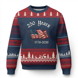 250 Years America Anniversary Ugly Christmas Sweater Retro 250th Independence Day Freedom USA Flag TS10 Navy Red Print Your Wear