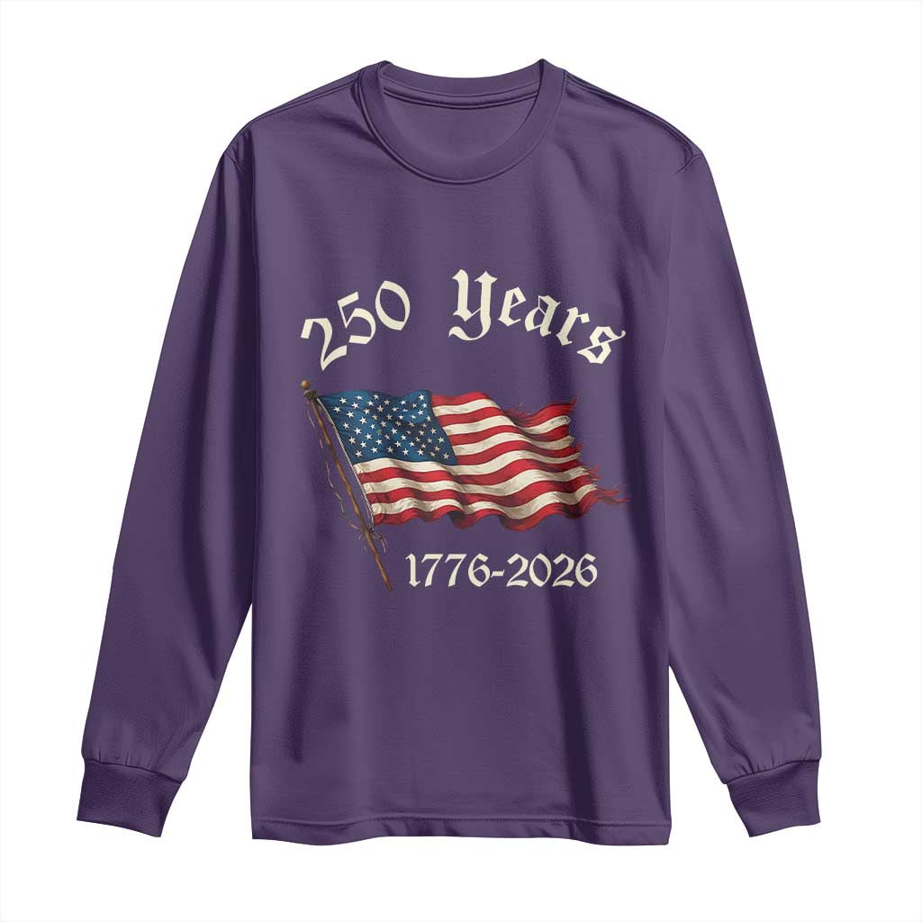 250 Years America Anniversary Long Sleeve Shirt Retro 250th Independence Day Freedom USA Flag TS10 Purple Print Your Wear