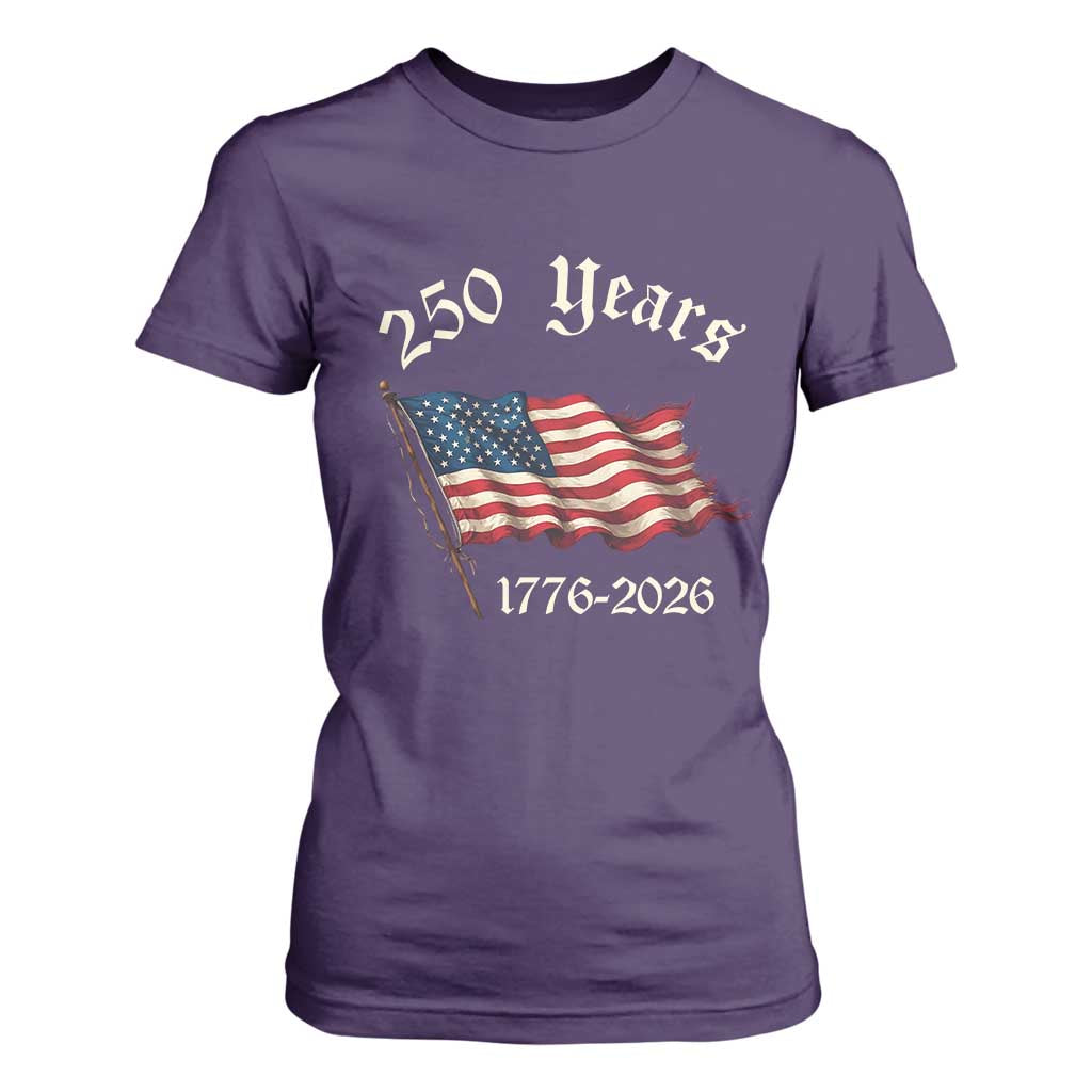 250 Years America Anniversary T Shirt For Women Retro 250th Independence Day Freedom USA Flag TS10 Purple Print Your Wear