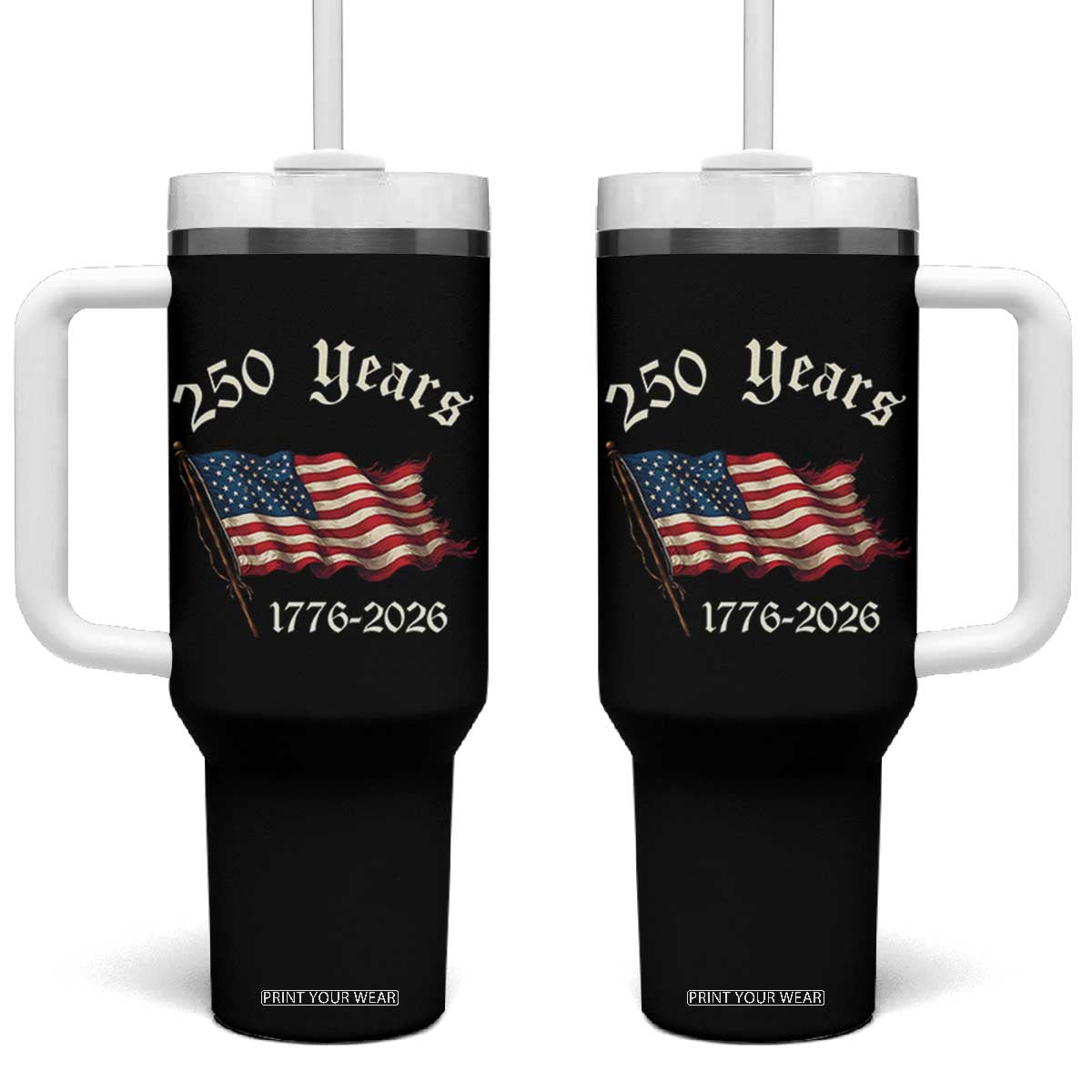 250 Years America Anniversary Tumbler With Handle Retro 250th Independence Day Freedom USA Flag TS10 One Size: 40 oz Black Print Your Wear