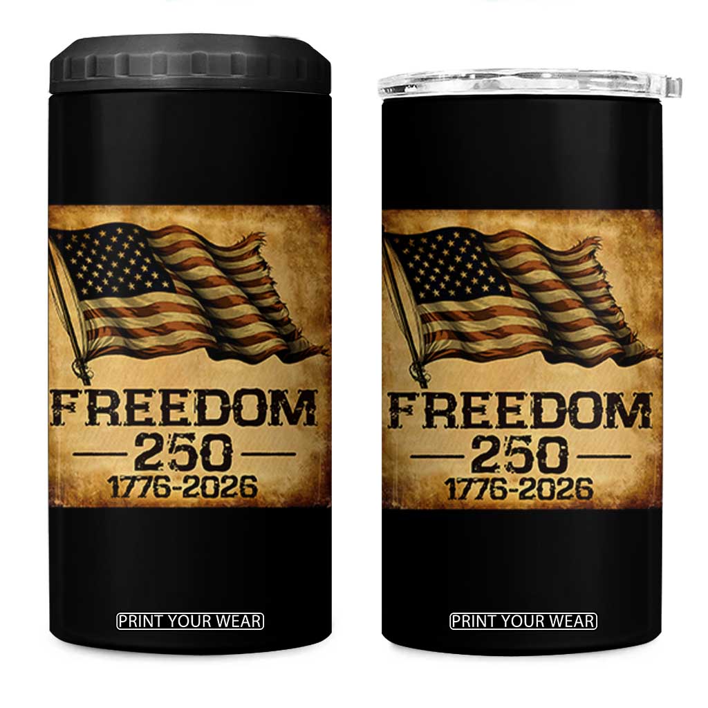 Freedom 250 Years America 4 in 1 Can Cooler Tumbler Retro Vintage 250th Anniversary USA TS10 One Size: 16 oz Black Print Your Wear