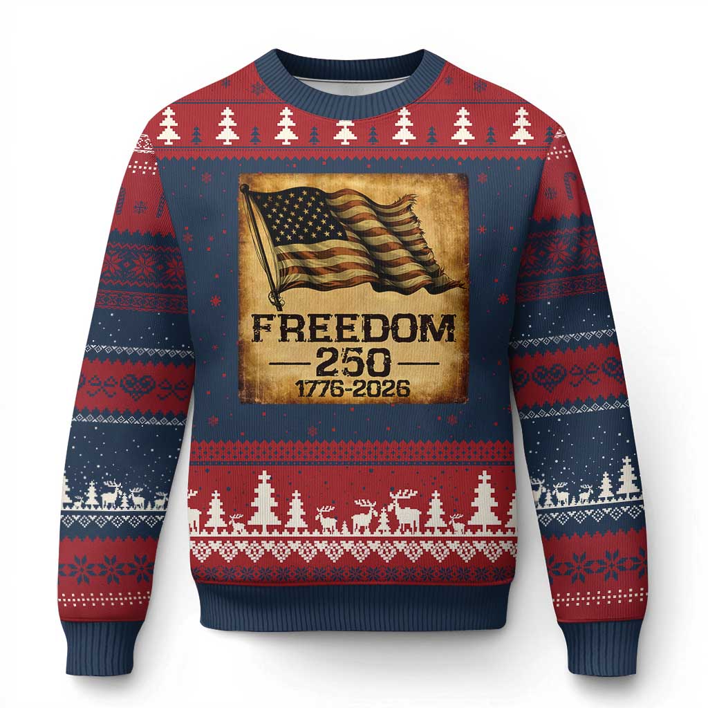 Freedom 250 Years America Ugly Christmas Sweater Retro Vintage 250th Anniversary USA TS10 Navy Red Print Your Wear