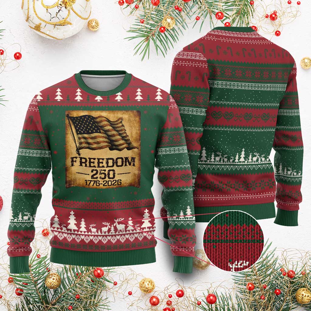 Freedom 250 Years America Ugly Christmas Sweater Retro Vintage 250th Anniversary USA TS10 Red Green Print Your Wear
