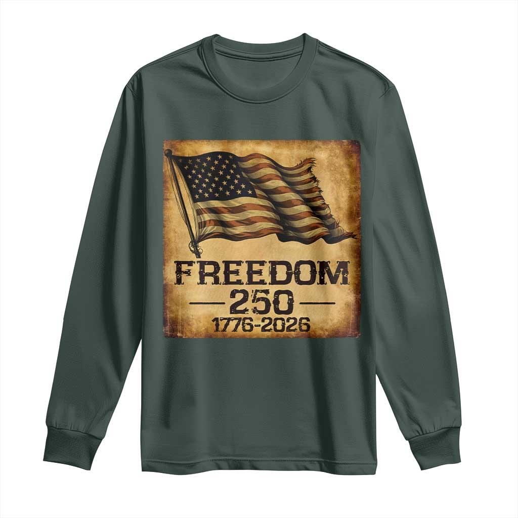 Freedom 250 Years America Long Sleeve Shirt Retro Vintage 250th Anniversary USA TS10 Dark Forest Green Print Your Wear
