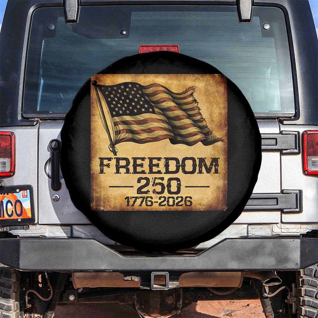 Freedom 250 Years America Spare Tire Cover Retro Vintage 250th Anniversary USA TS10 No hole Black Print Your Wear