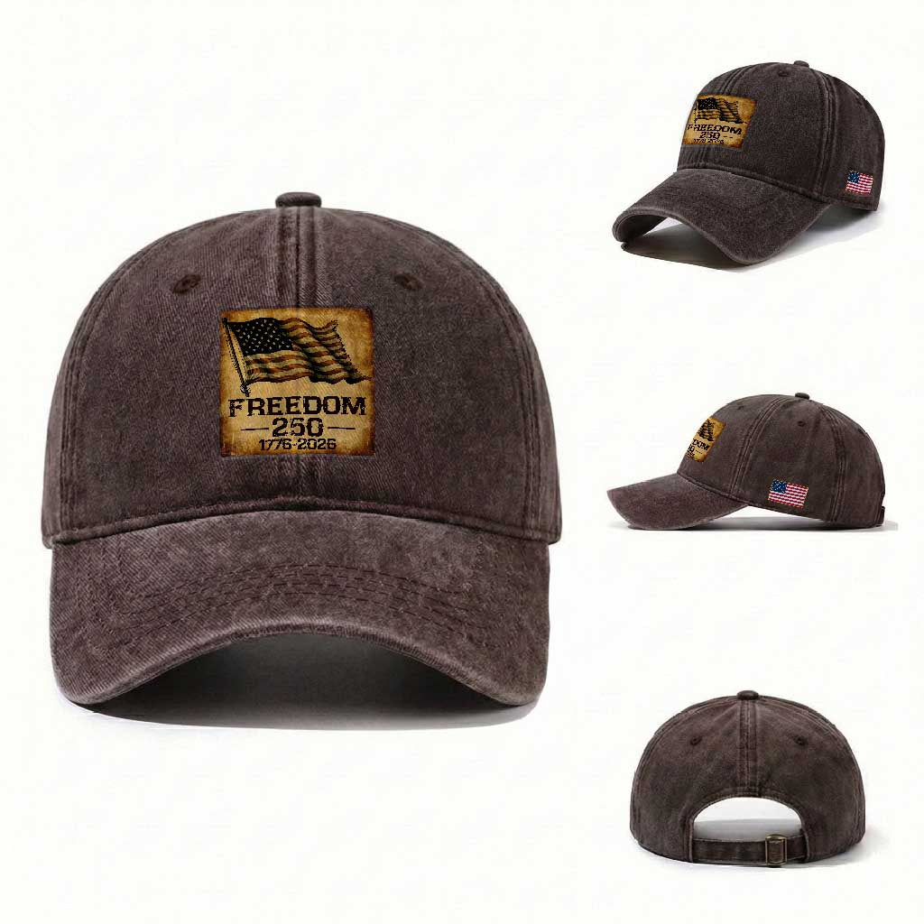 Freedom 250 Years America Washed Cotton Baseball Cap Retro Vintage 250th Anniversary USA TS10 Washed Cap Universal Fit Dark Brown Print Your Wear