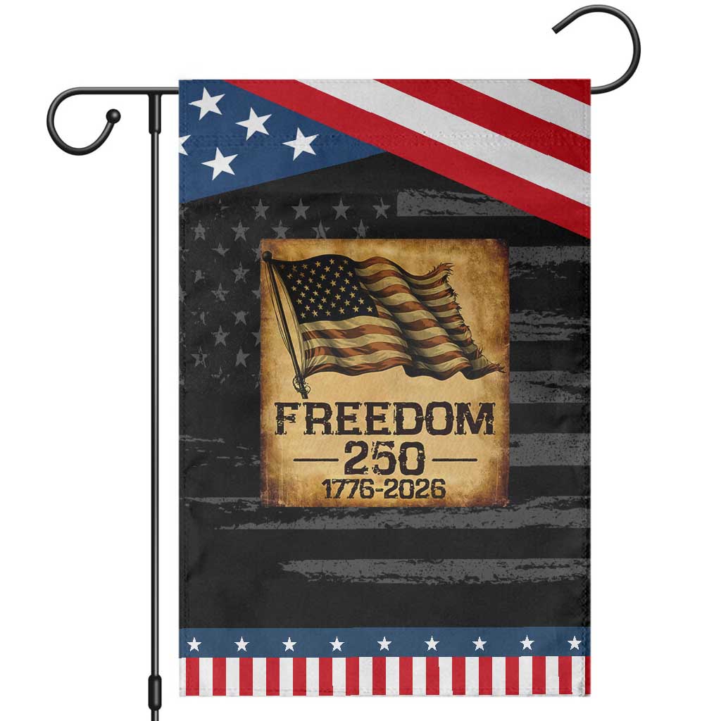 Freedom 250 Years America Garden Flag Retro Vintage 250th Anniversary USA TS10 Distressed Black Blue Print Your Wear