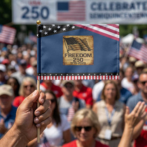 Freedom 250 Years America Patriotic Handheld Flag Retro Vintage 250th Anniversary USA TS10 Classic 8.2" × 5.5" Blue Black Print Your Wear