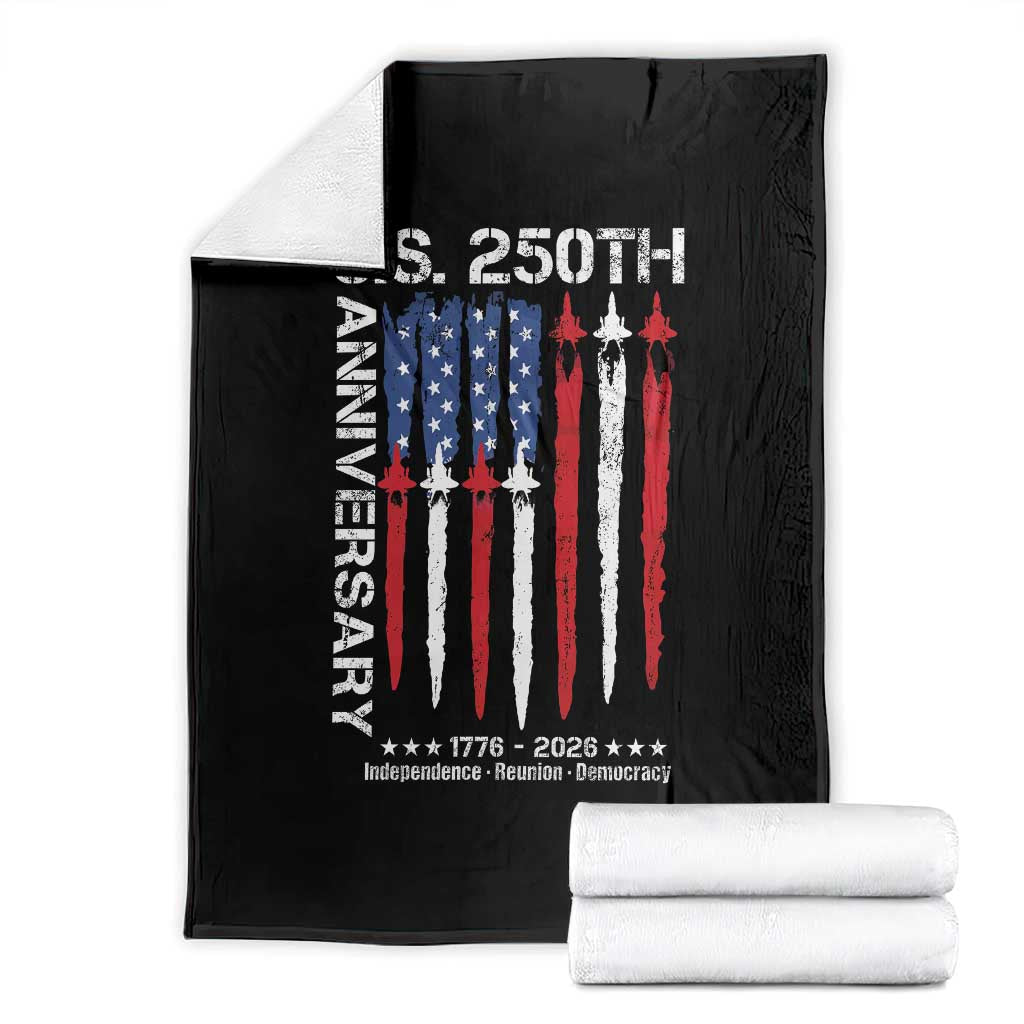 250th American Anniversary Throw Blanket 250 Years America USA Flag Fighter Jets Patriotic Veterans TS10 Black Print Your Wear