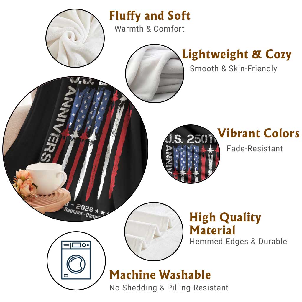 250th American Anniversary Throw Blanket 250 Years America USA Flag Fighter Jets Patriotic Veterans TS10 Print Your Wear