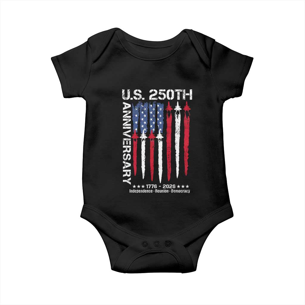 250th American Anniversary Baby Onesie 250 Years America USA Flag Fighter Jets Patriotic Veterans TS10 Black Print Your Wear