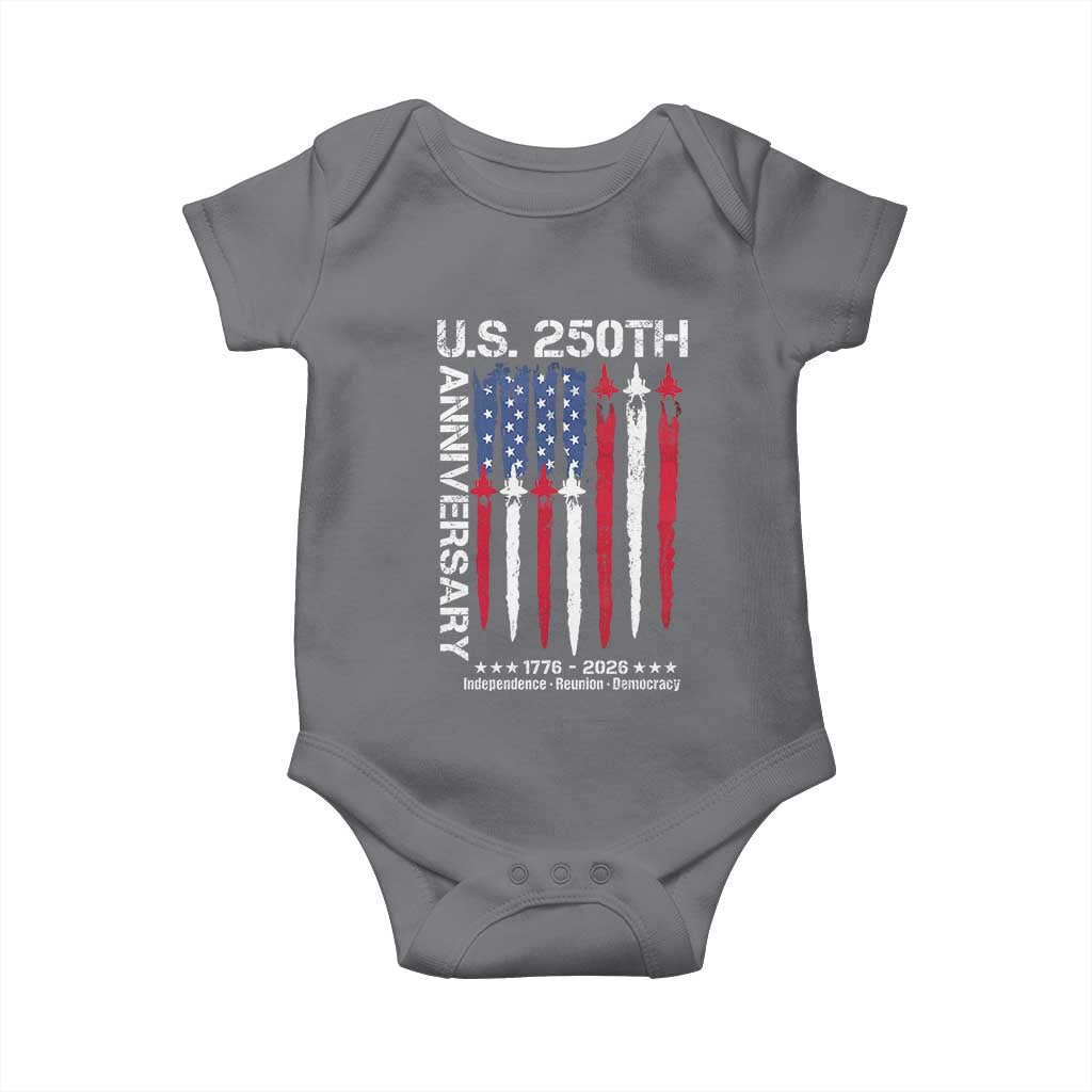 250th American Anniversary Baby Onesie 250 Years America USA Flag Fighter Jets Patriotic Veterans TS10 Charcoal Print Your Wear