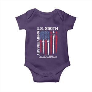 250th American Anniversary Baby Onesie 250 Years America USA Flag Fighter Jets Patriotic Veterans TS10 Purple Print Your Wear