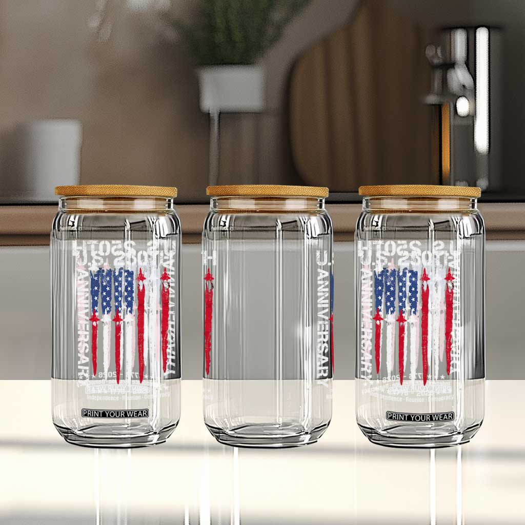 250th American Anniversary Glass Can 250 Years America USA Flag Fighter Jets Patriotic Veterans TS10 Print Your Wear