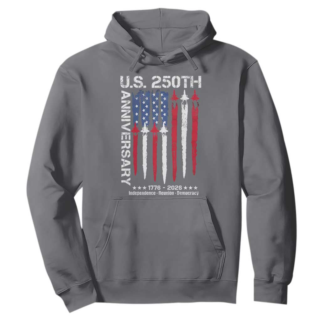 250th American Anniversary Hoodie 250 Years America USA Flag Fighter Jets Patriotic Veterans TS10 Charcoal Print Your Wear