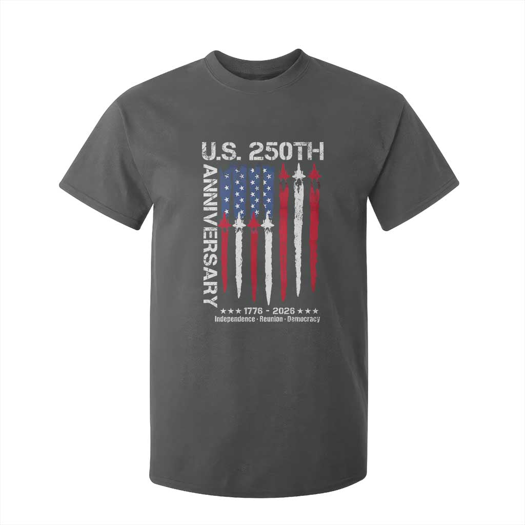 250th American Anniversary T Shirt For Kid 250 Years America USA Flag Fighter Jets Patriotic Veterans TS10 Dark Heather Print Your Wear