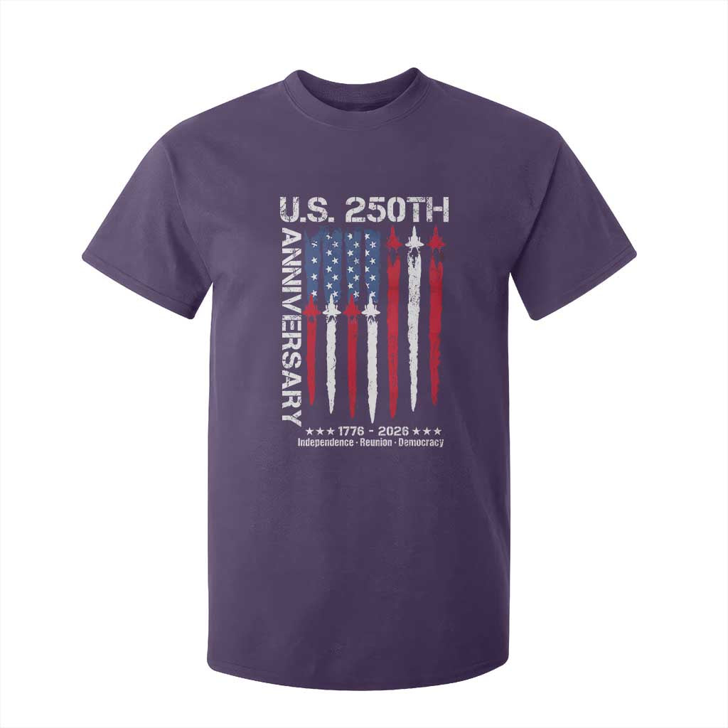 250th American Anniversary T Shirt For Kid 250 Years America USA Flag Fighter Jets Patriotic Veterans TS10 Purple Print Your Wear