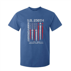 250th American Anniversary T Shirt For Kid 250 Years America USA Flag Fighter Jets Patriotic Veterans TS10 Royal Blue Print Your Wear
