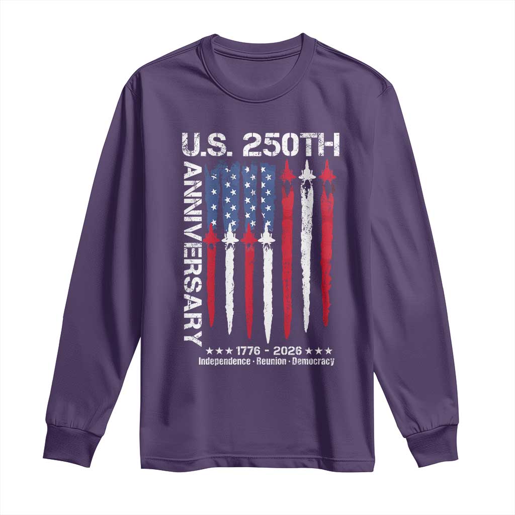 250th American Anniversary Long Sleeve Shirt 250 Years America USA Flag Fighter Jets Patriotic Veterans TS10 Purple Print Your Wear