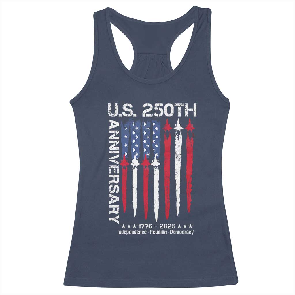 250th American Anniversary Racerback Tank Top 250 Years America USA Flag Fighter Jets Patriotic Veterans TS10 Navy Print Your Wear