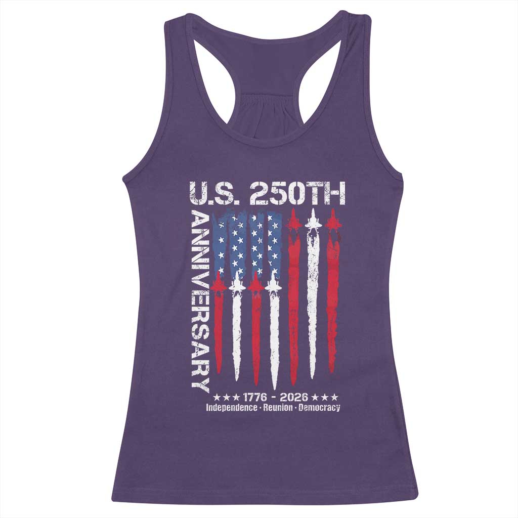 250th American Anniversary Racerback Tank Top 250 Years America USA Flag Fighter Jets Patriotic Veterans TS10 Purple Print Your Wear