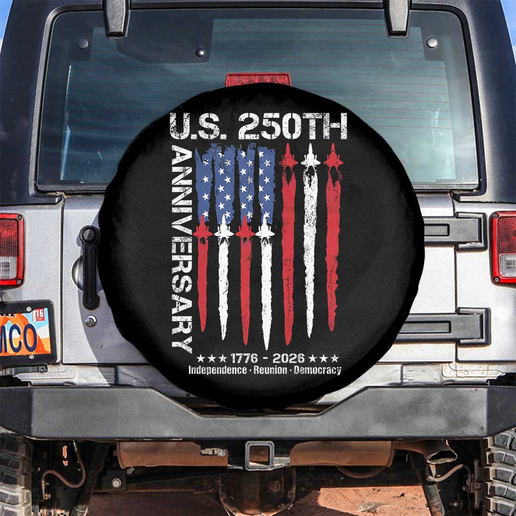 250th American Anniversary Spare Tire Cover 250 Years America USA Flag Fighter Jets Patriotic Veterans TS10 No hole Black Print Your Wear