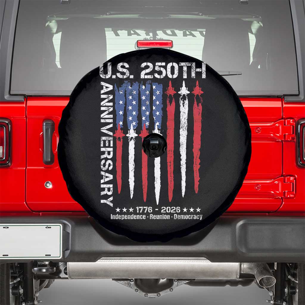 250th American Anniversary Spare Tire Cover 250 Years America USA Flag Fighter Jets Patriotic Veterans TS10 Black Print Your Wear