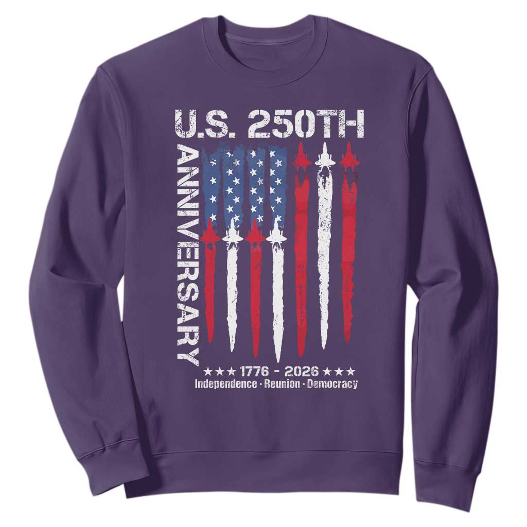 250th American Anniversary Sweatshirt 250 Years America USA Flag Fighter Jets Patriotic Veterans TS10 Purple Print Your Wear