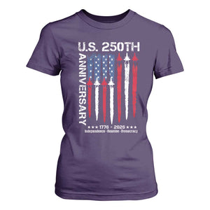 250th American Anniversary T Shirt For Women 250 Years America USA Flag Fighter Jets Patriotic Veterans TS10 Purple Print Your Wear
