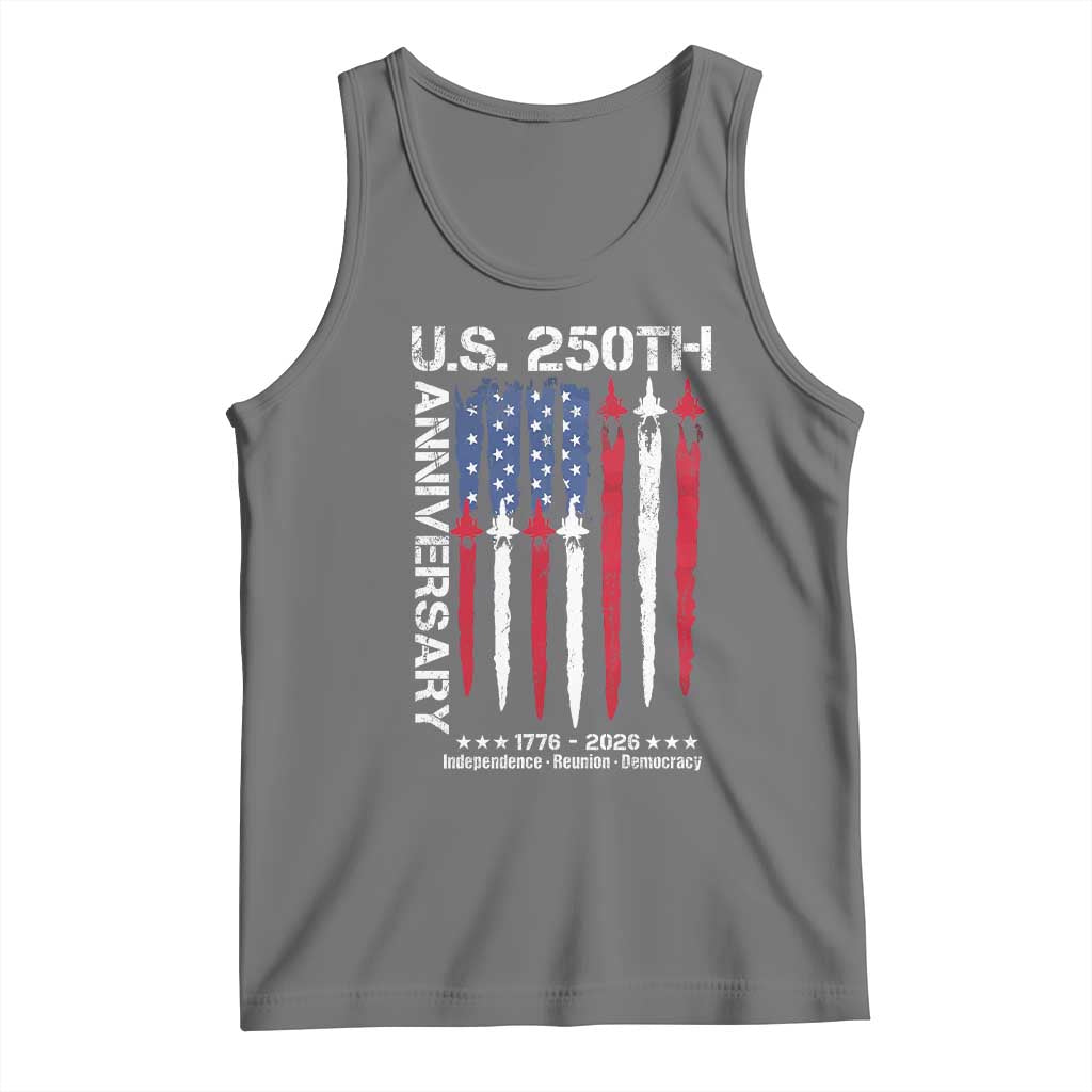 250th American Anniversary Tank Top 250 Years America USA Flag Fighter Jets Patriotic Veterans TS10 Black Heather Print Your Wear