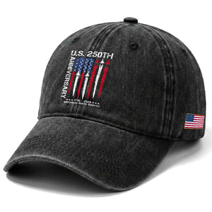 250th American Anniversary Washed Cotton Baseball Cap 250 Years America USA Flag Fighter Jets Patriotic Veterans TS10 Print Your Wear