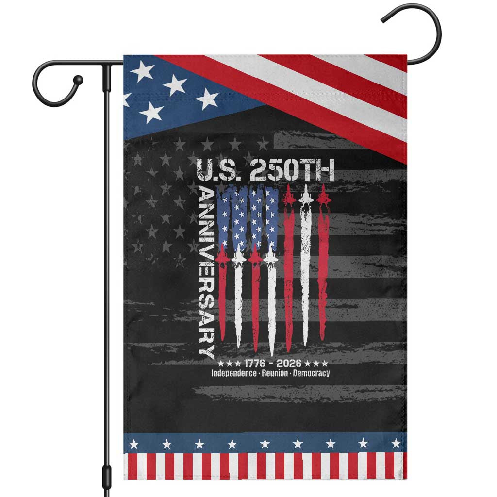 250th American Anniversary Garden Flag 250 Years America USA Flag Fighter Jets Patriotic Veterans TS10 Distressed Black Blue Print Your Wear