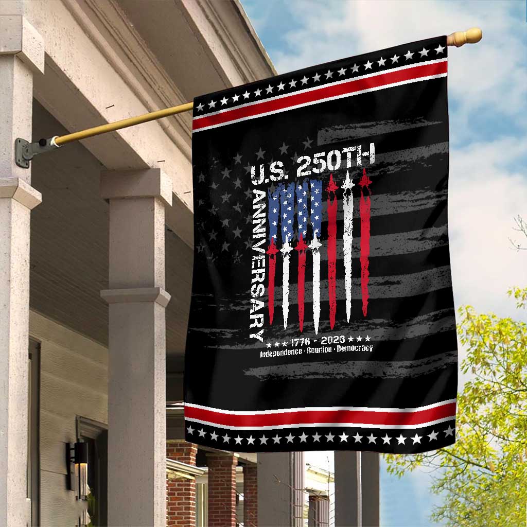 250th American Anniversary Garden Flag 250 Years America USA Flag Fighter Jets Patriotic Veterans TS10 Distressed Black Red Print Your Wear