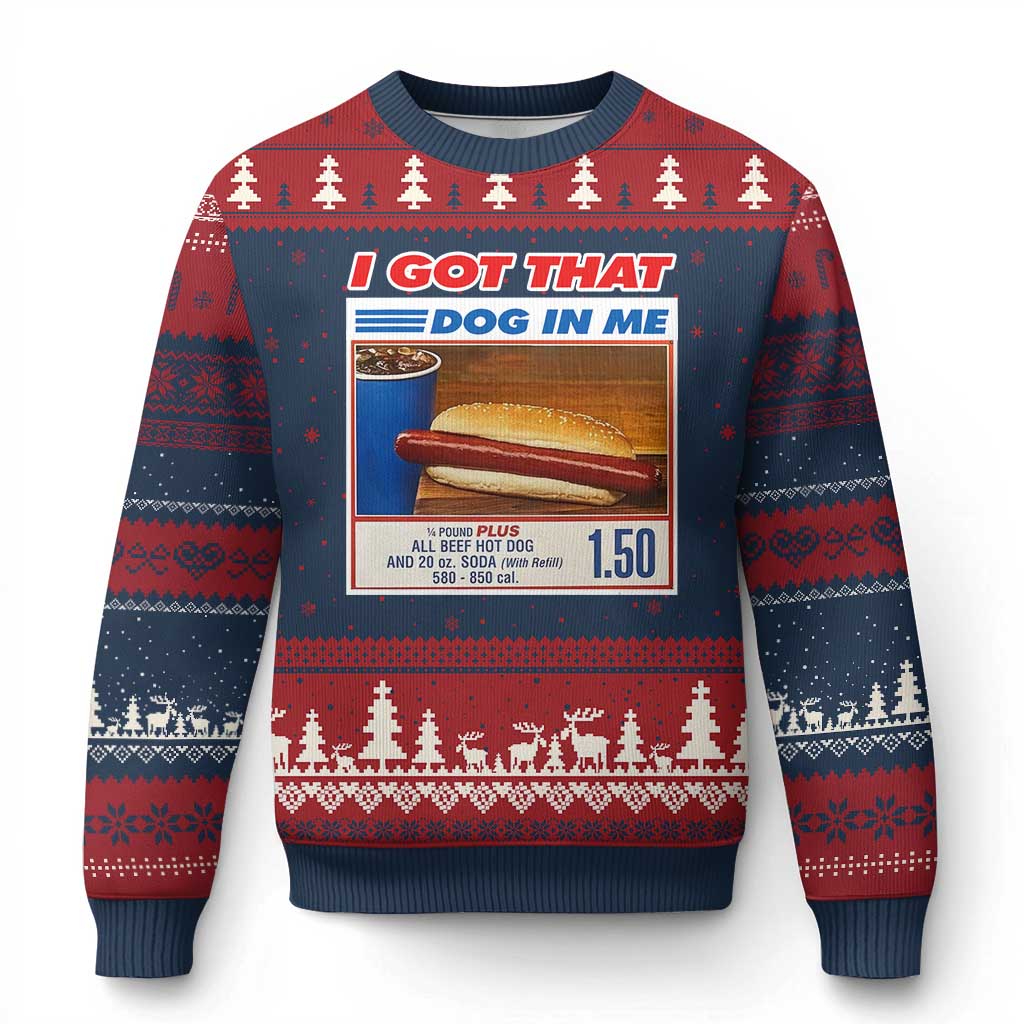 I Got That Dog In Me Ugly Christmas Sweater Keep 150 Dank Meme Hot Dog Combo TS10 Navy Red Print Your Wear