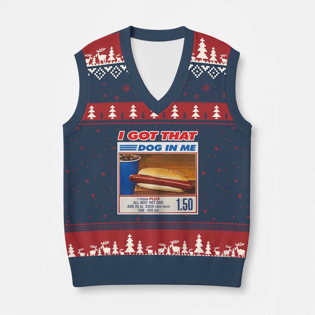 I Got That Dog In Me V-Neck Knit Sweater Vest Keep 150 Dank Meme Hot Dog Combo TS10 Navy Red Print Your Wear