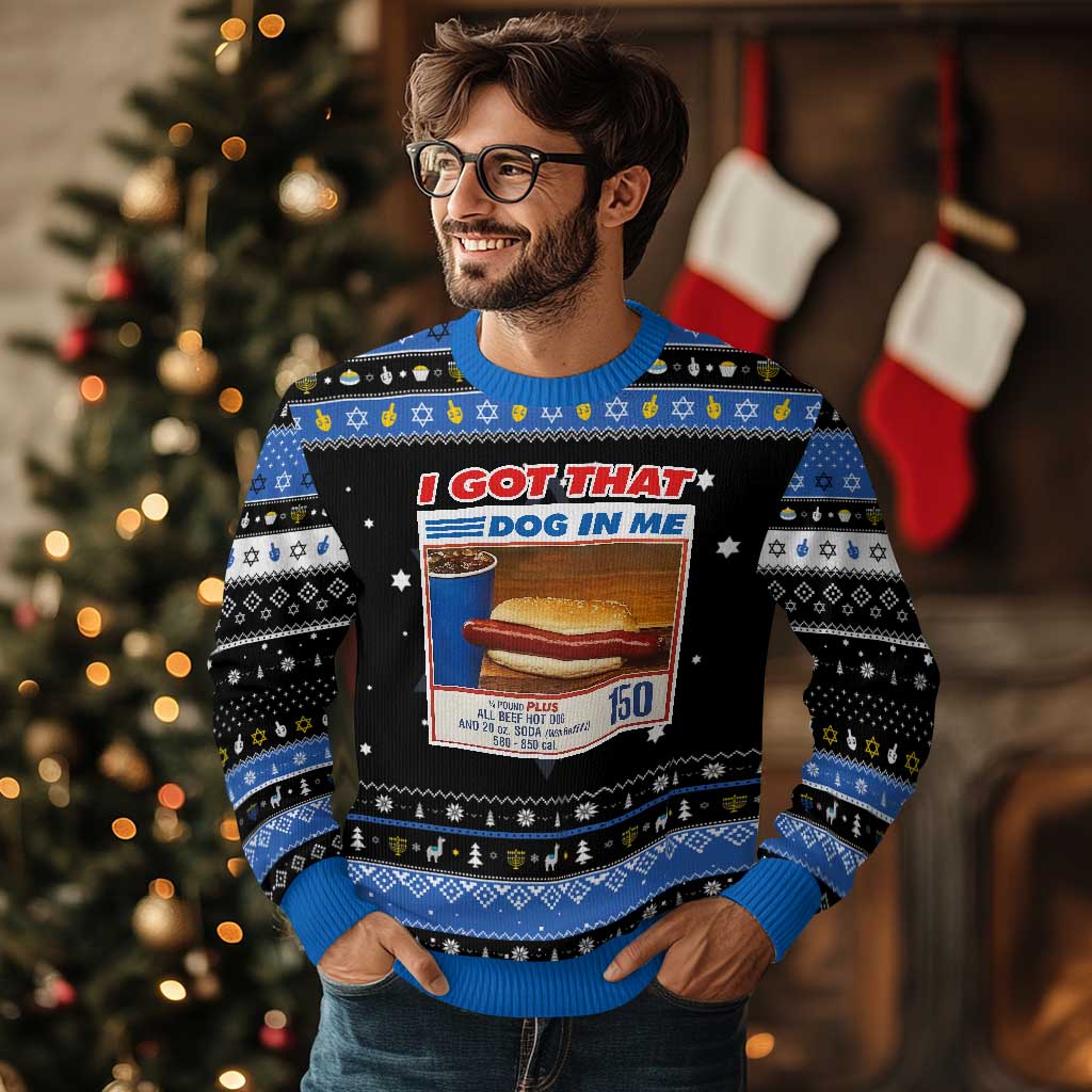 I Got That Dog In Me Hanukkah Ugly Sweater Keep 150 Dank Meme Hot Dog Combo TS10 Black Blue Print Your Wear