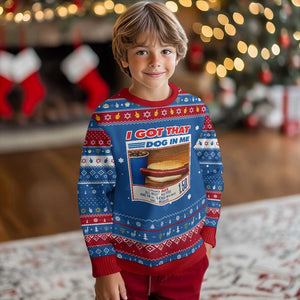 I Got That Dog In Me Hanukkah Ugly Sweater Keep 150 Dank Meme Hot Dog Combo TS10 Blue Red Print Your Wear
